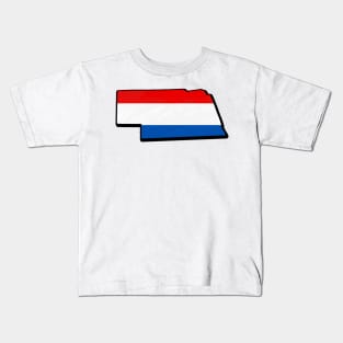 Red, White, and Blue Nebraska Outline Kids T-Shirt